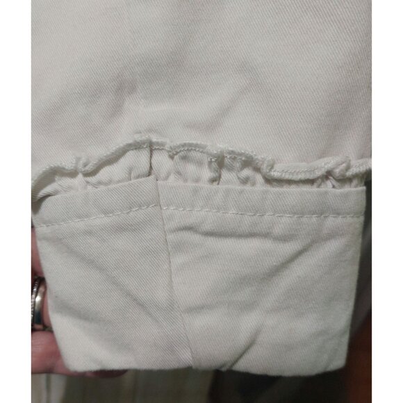 NWOT Aziz White Double-Breasted Belted Trench Coat With Ruffle Accents Medium - Picture 9 of 11